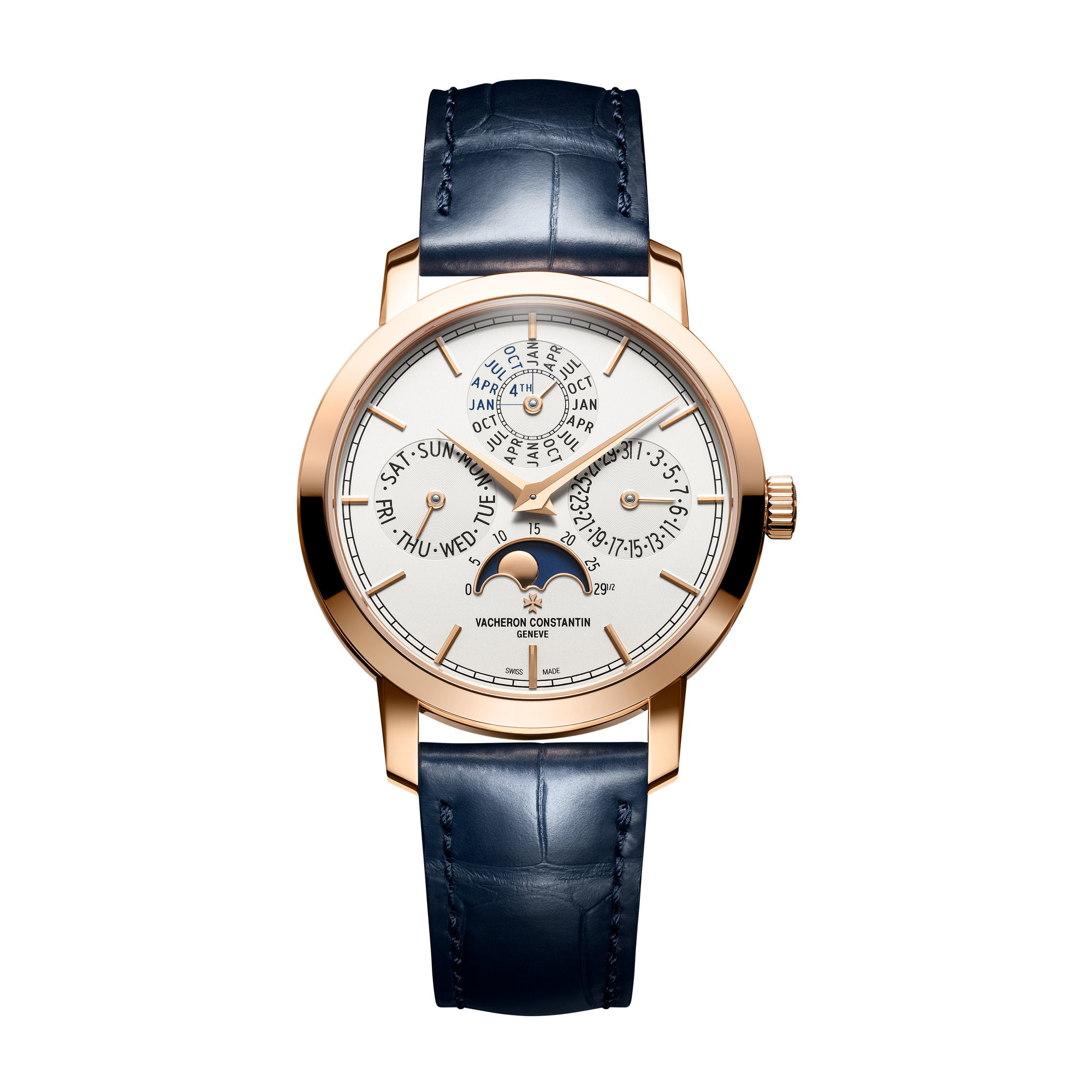 Vacheron Constantin Traditionnelle Perpetual Calendar Ultra-thin Silver Rose Gold Alligator Leather 36.5mm