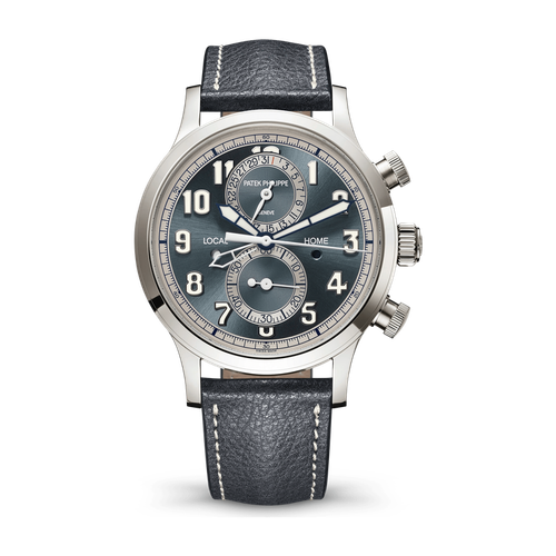 Patek Philippe Complications Calatrava Pilot Travel Time Blue White Gold Leather 42mm