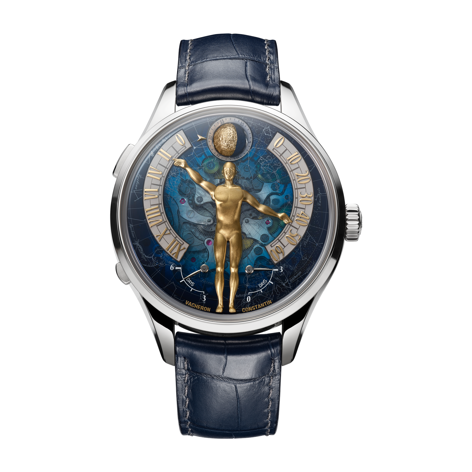 Vacheron Constantin Métiers d'Art Tribute to the Quest of Time Blue White Gold Alligator Leather 43mm