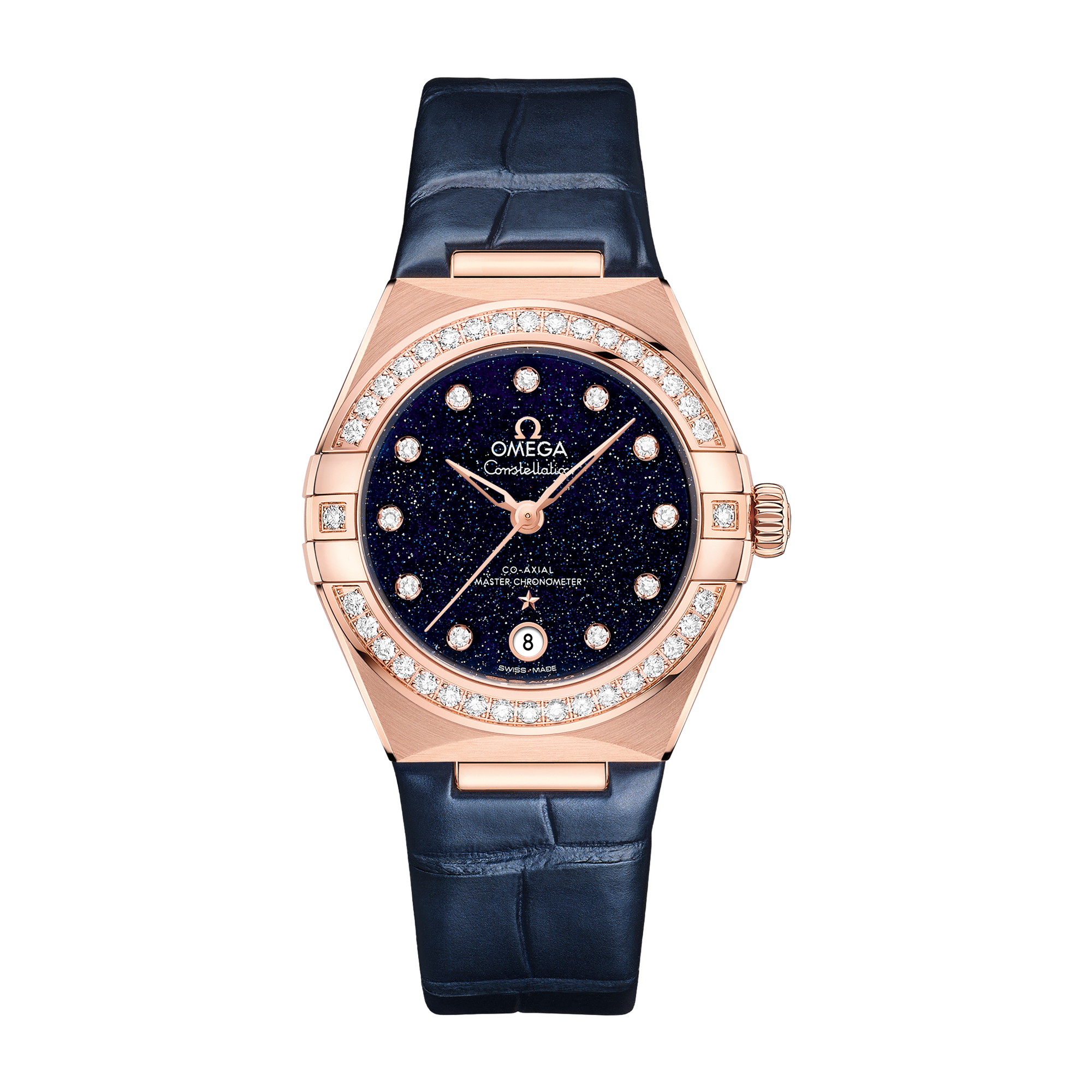 Omega Constellation Blue Rose Gold Alligator Leather 29mm