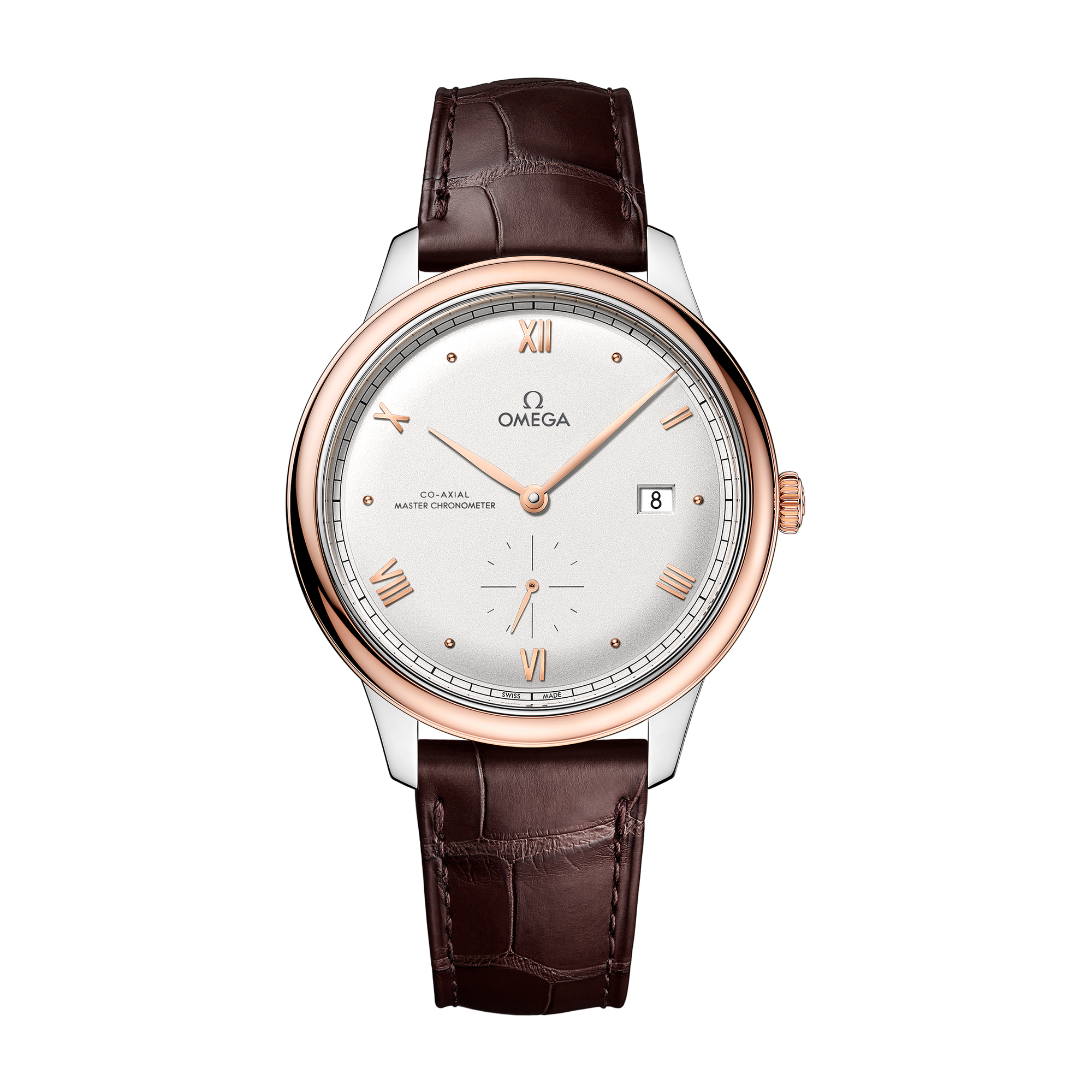 Omega De Ville Prestige Silver Two-Tone Alligator Leather 41mm