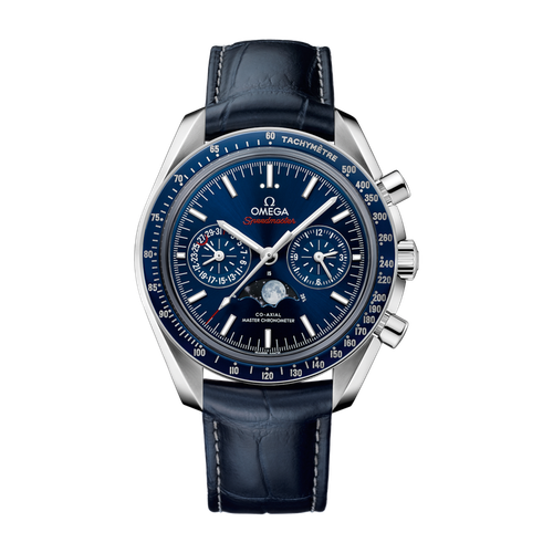 Omega Speedmaster Moonphase Blue Steel Alligator Leather 44.3mm