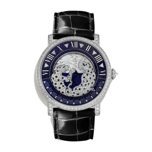 Cartier Panthère Jewelry Diamond Pave White Gold Alligator Leather 40mm