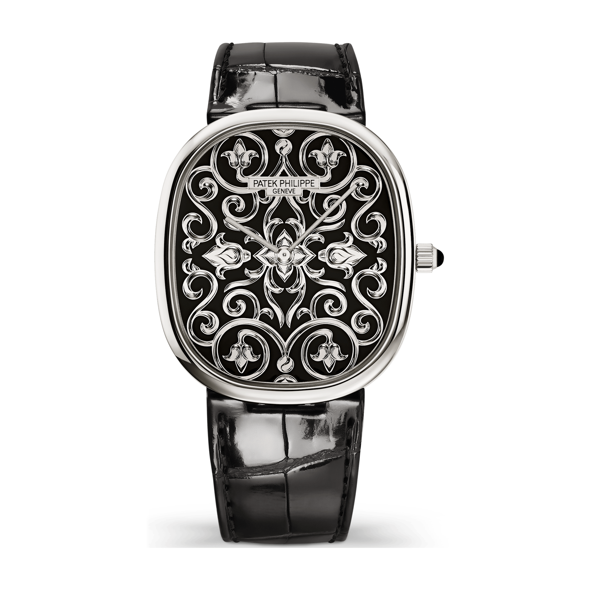 Patek Philippe Golden Ellipse Black White Gold Alligator Leather 34.5 x 39.5mm