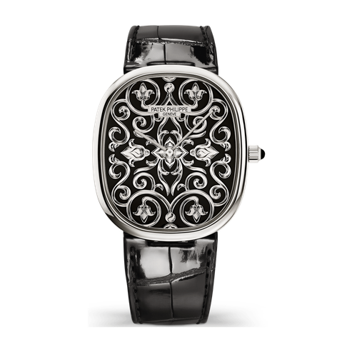 Patek Philippe Golden Ellipse Black White Gold Alligator Leather 34.5 x 39.5mm