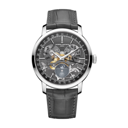 Vacheron Constantin Traditionnelle Complete Calendar Openface Dark Grey White Gold Alligator Leather 41mm