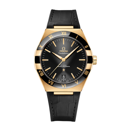 Omega Constellation Black Yellow Gold Alligator Leather 41mm