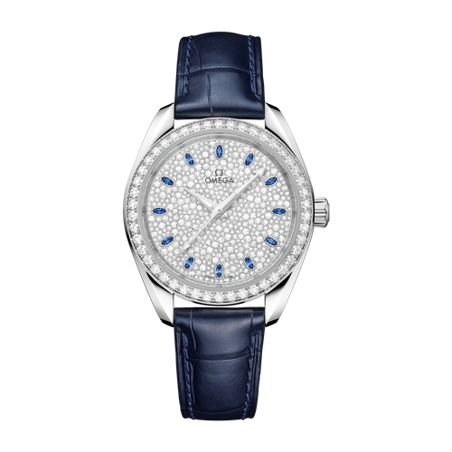 Omega Seamaster Aqua Terra 150M Silver White Gold Alligator Leather 34mm