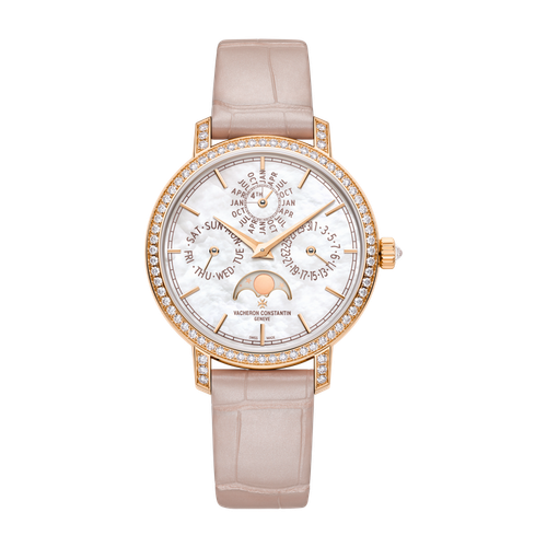 Vacheron Constantin Traditionnelle Perpetual Calendar Ultra-thin Mother of Pearl Rose Gold Alligator Leather 36.5mm