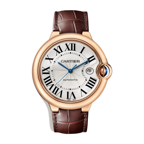 Cartier Ballon Bleu 42 mm Silver Rose Gold Alligator Leather 42mm