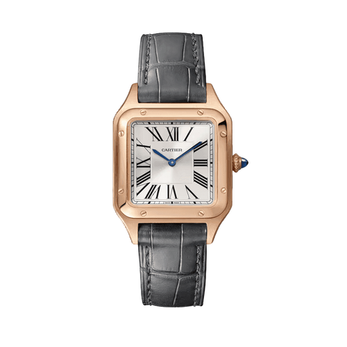 Cartier Santos-Dumont Small Silver Rose Gold Alligator Leather 27.5mm
