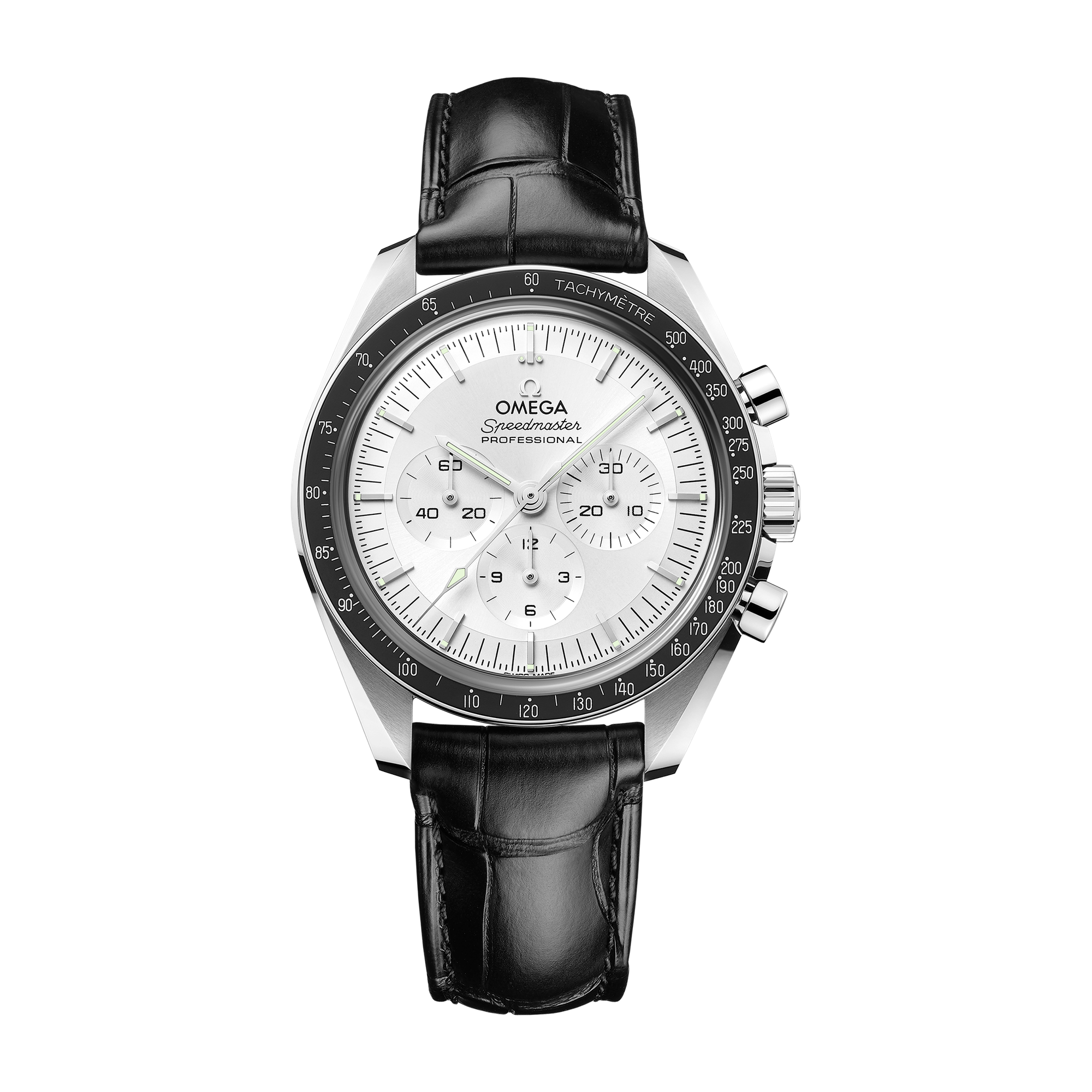 Omega Speedmaster Moonwatch Professional Silver White Gold Alligator Leather 42mm