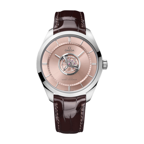 Omega De Ville Tourbillon Brown White Gold Alligator Leather 43mm