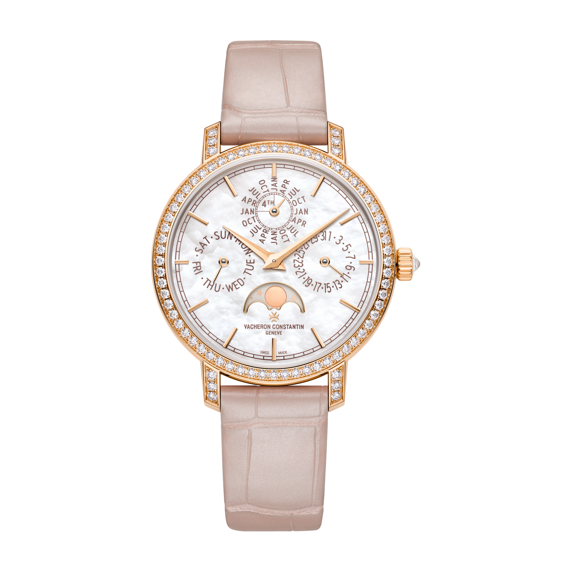 Vacheron Constantin Traditionnelle Perpetual Calendar Ultra-thin Mother of Pearl Rose Gold Alligator Leather 36.5mm