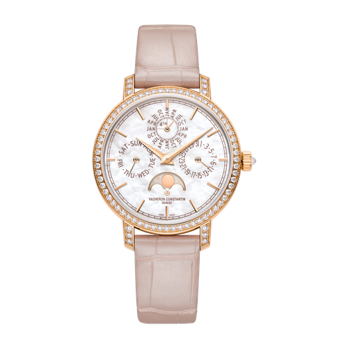 Vacheron Constantin Traditionnelle Perpetual Calendar Ultra-thin Mother of Pearl Rose Gold Alligator Leather 36.5mm