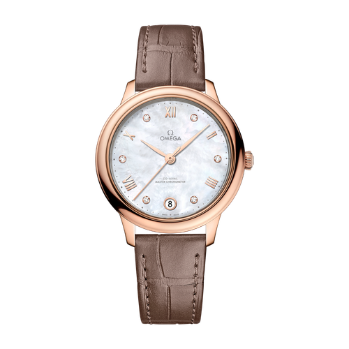 Omega De Ville Prestige White Rose Gold Alligator Leather 34mm