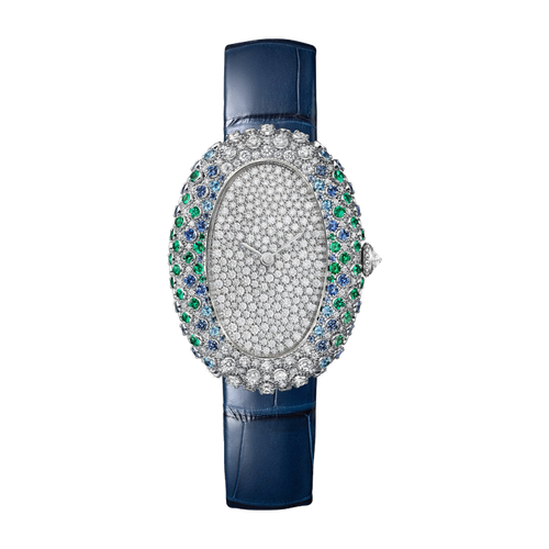 Cartier Baignoire Medium Diamond Pave White Gold Alligator Leather 26mm