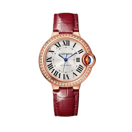 Cartier Ballon Bleu 35 mm Silver Rose Gold Alligator Leather 35mm
