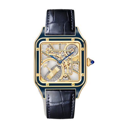 Cartier Santos-Dumont Skeleton Yellow Gold Alligator Leather 31.4mm