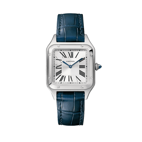 Cartier Santos-Dumont Small Silver Steel Alligator Leather 27.5mm
