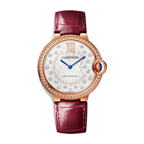 Cartier Ballon Bleu 36 mm Silver Rose Gold Alligator Leather 36mm