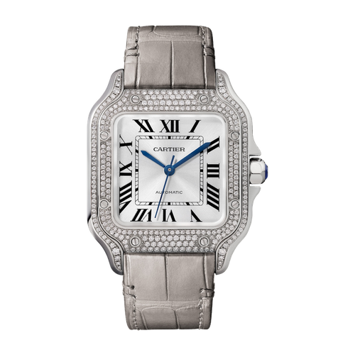 Cartier Santos de Cartier Medium Gold White Gold Leather 35.1mm