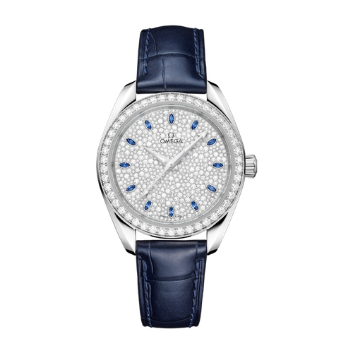 Omega Seamaster Aqua Terra 150M Silver White Gold Alligator Leather 34mm