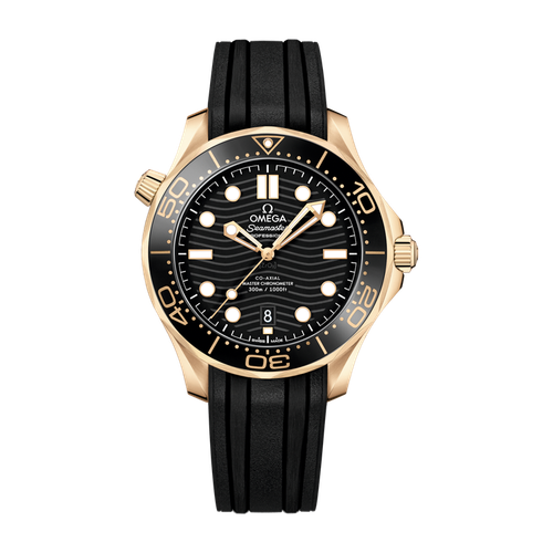 Omega Seamaster Diver 300M Black Yellow Gold Rubber 42mm