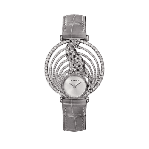 Cartier Panthère Jewelry Silver White Gold Alligator Leather 35mm