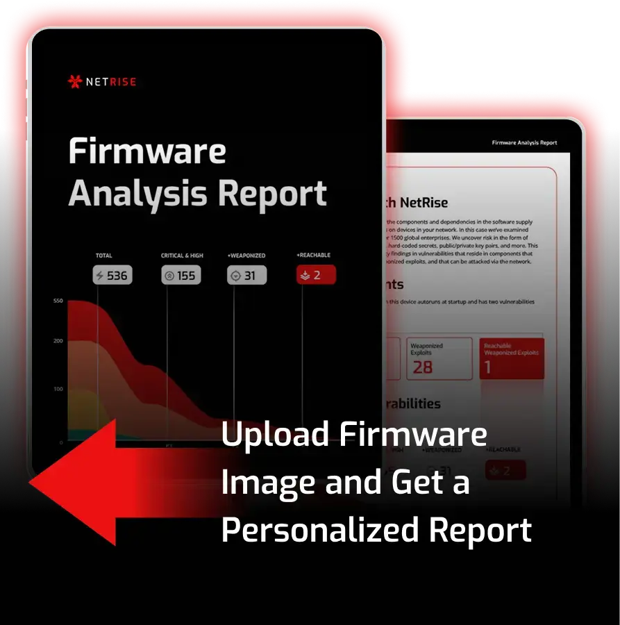 NetRise Firmware Analysis Report preview — upload your firmware image and get a personalized report