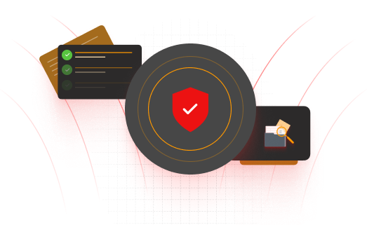 NetRise thank-you illustration with a red security shield in a target ring, a green checkmark task list, and a file-search panel