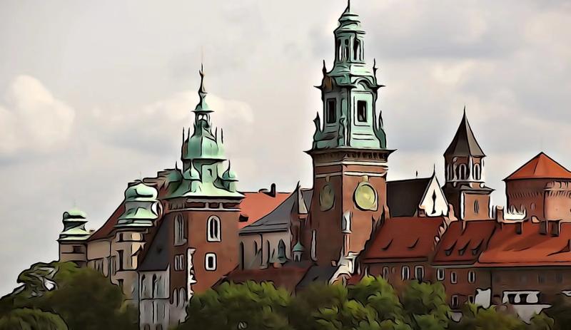 Wzgórze wawelskie w Krakowie z wieżami katedry