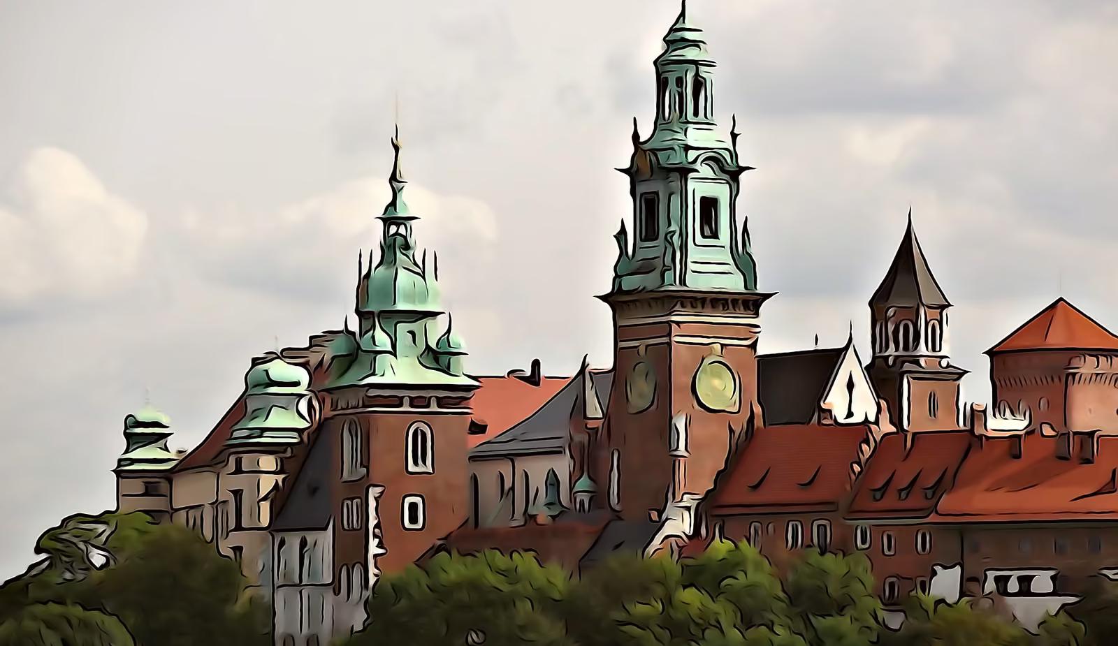 Wzgórze wawelskie w Krakowie z wieżami katedry