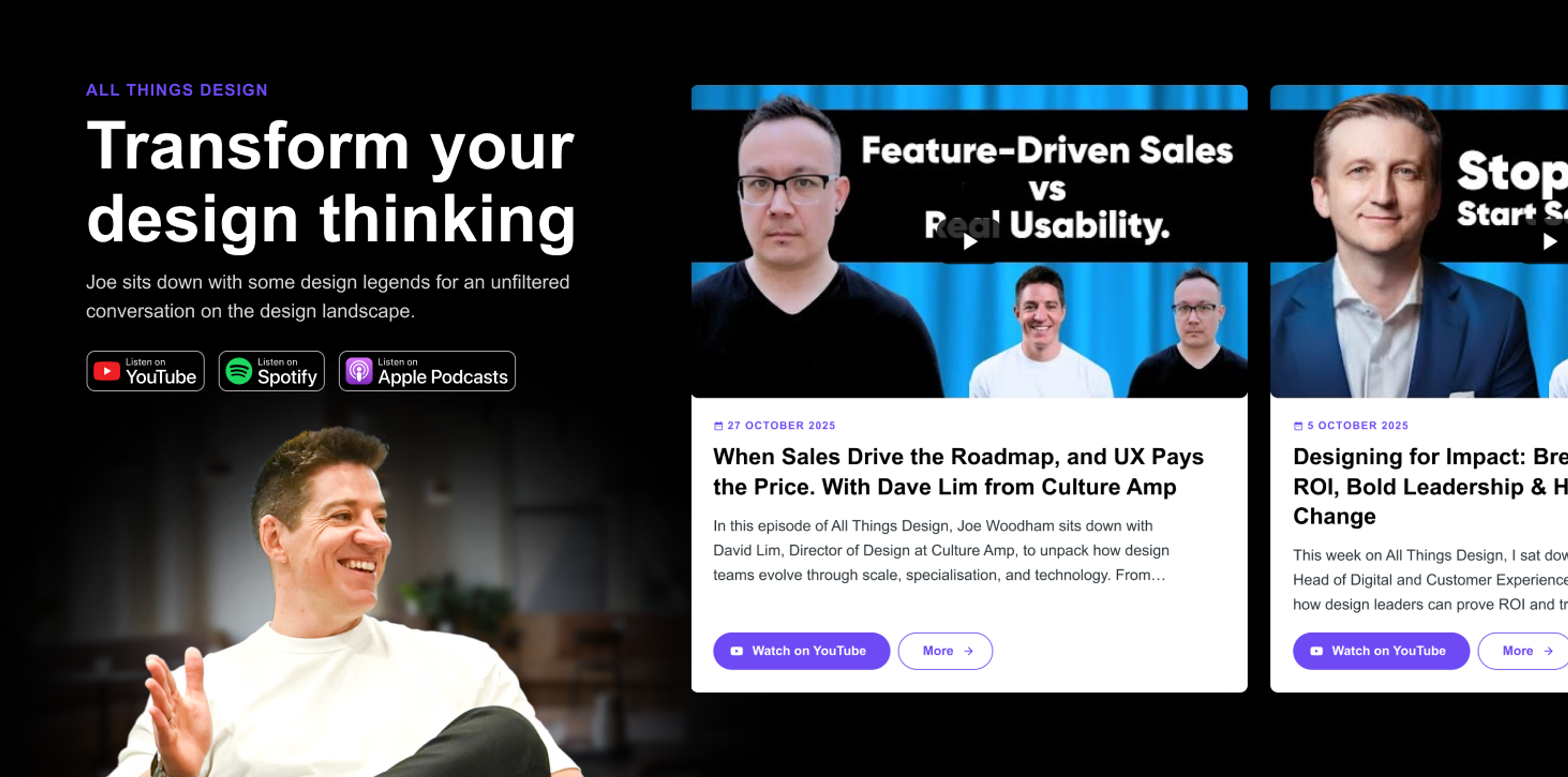 Screenshots of Torii's 'all things design' podcast