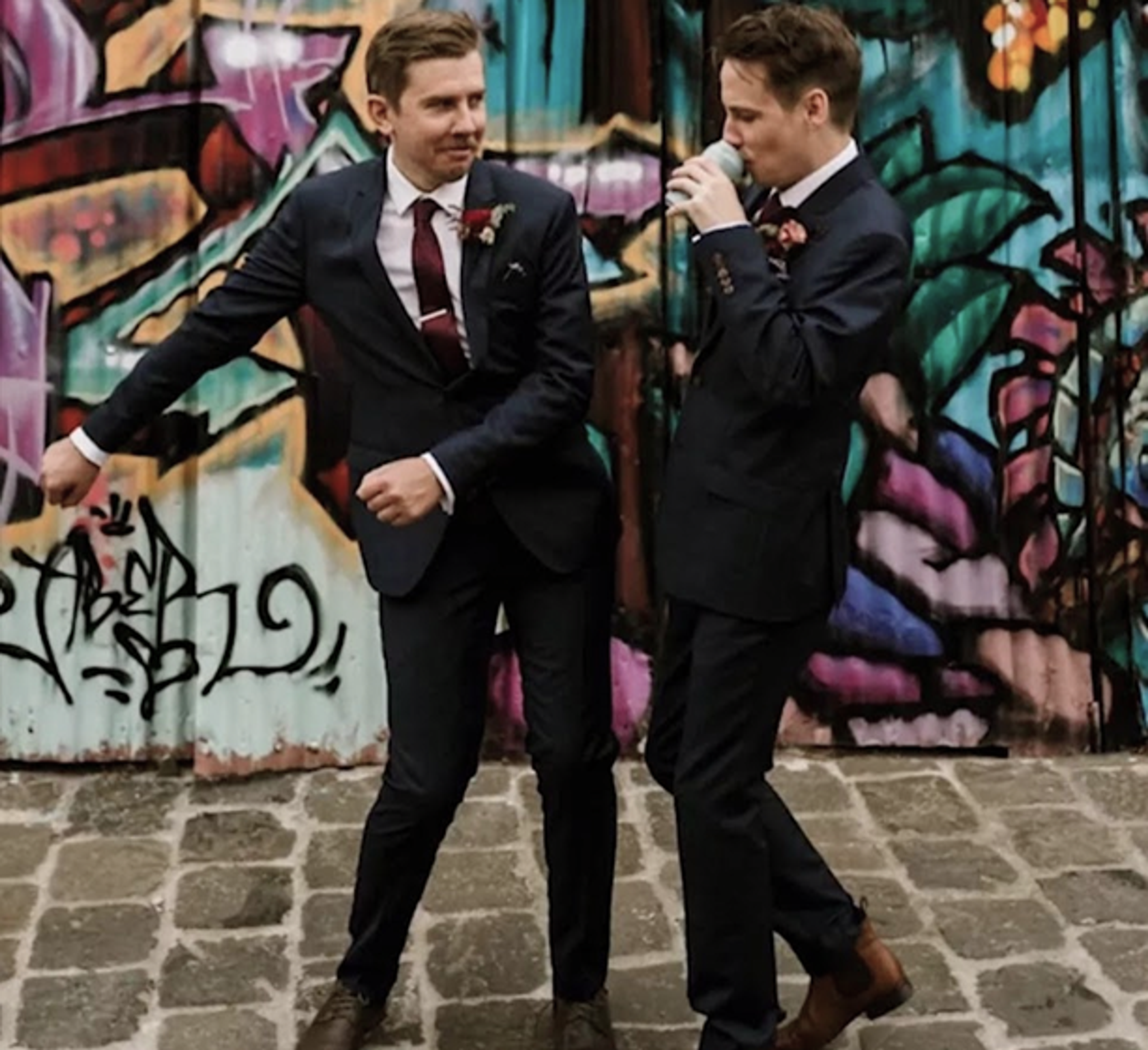 Dave and his mate at a wedding