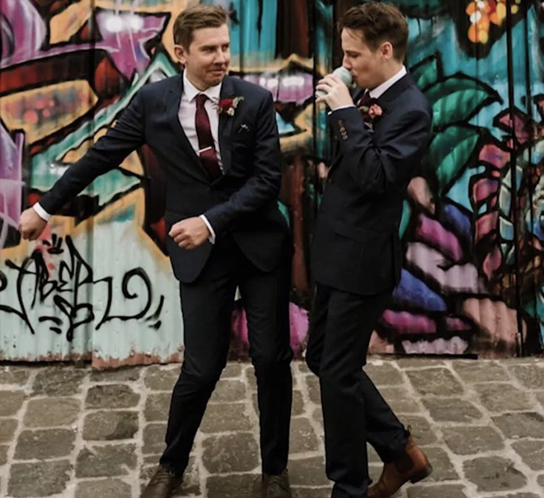 Dave and his mate at a wedding