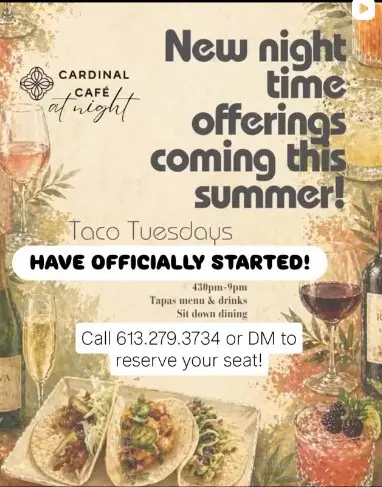 Tacos and tapas menu in Sharbot Lake at Cardinal Cafe