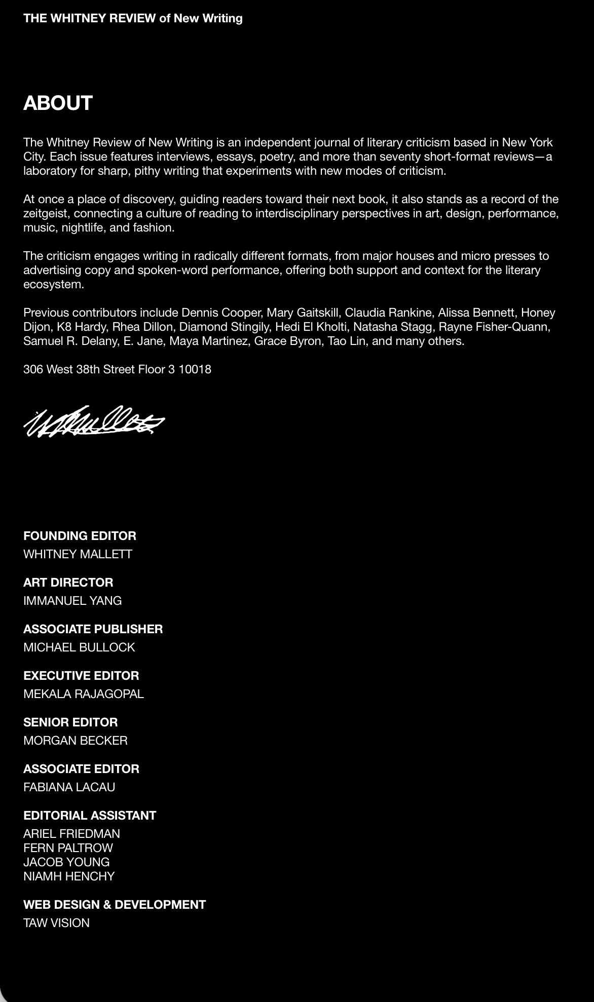 taw vision design work for The Whitney Review, example 0