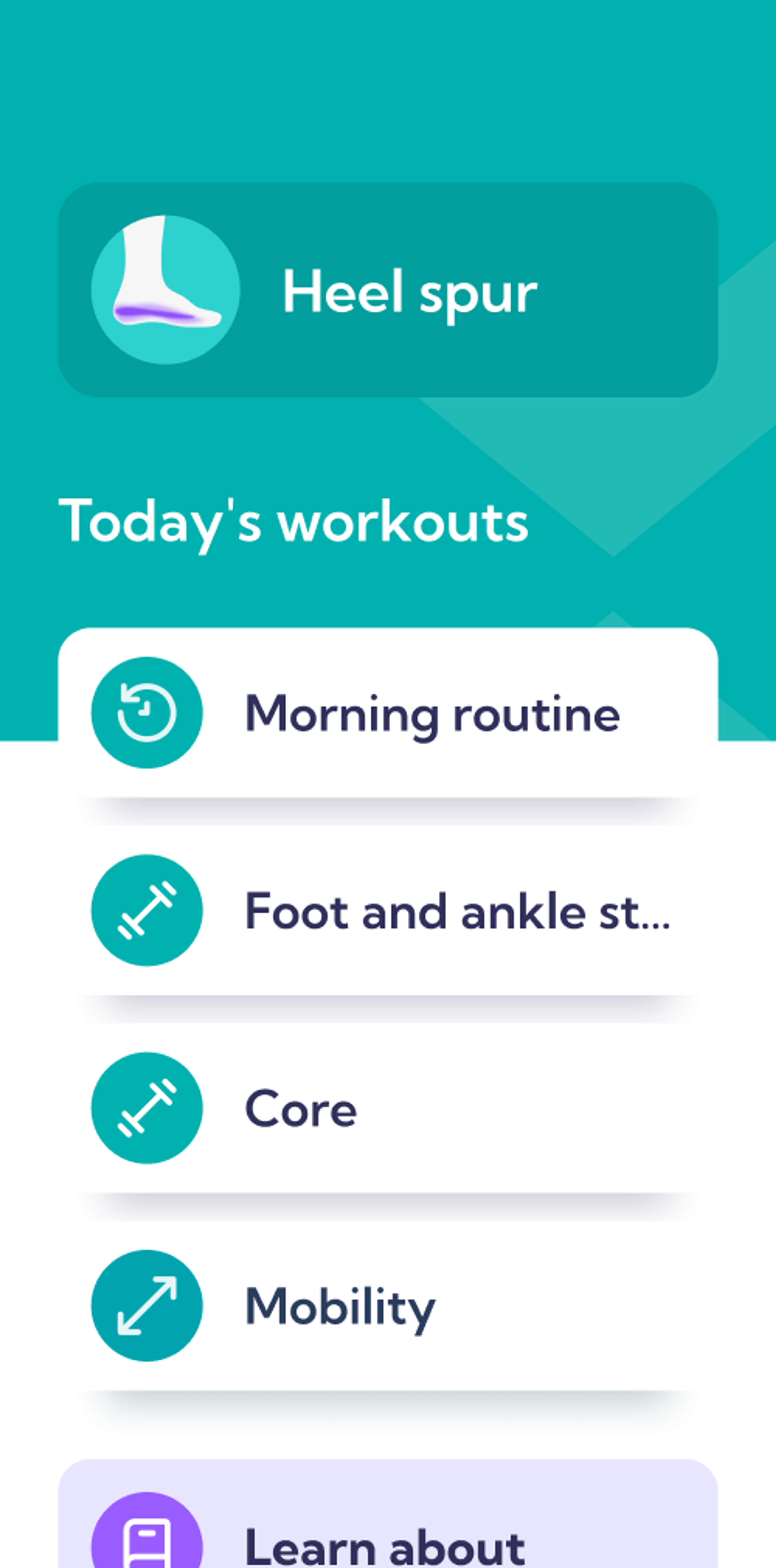 Screenshot of the heel spur treatment plan in the Exakt app