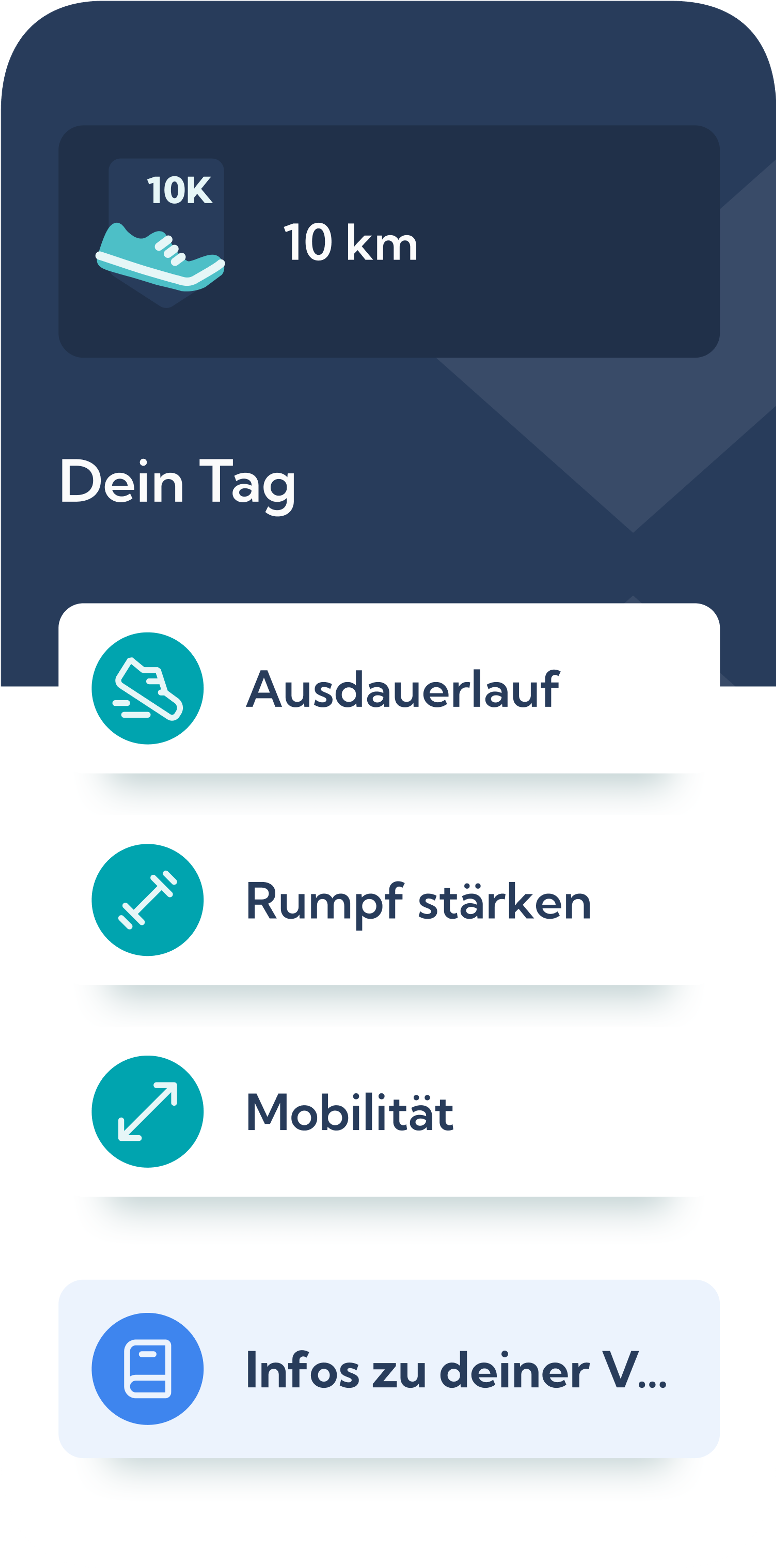  Screenshot des 10 km Trainingsplans in der Exakt Health App.