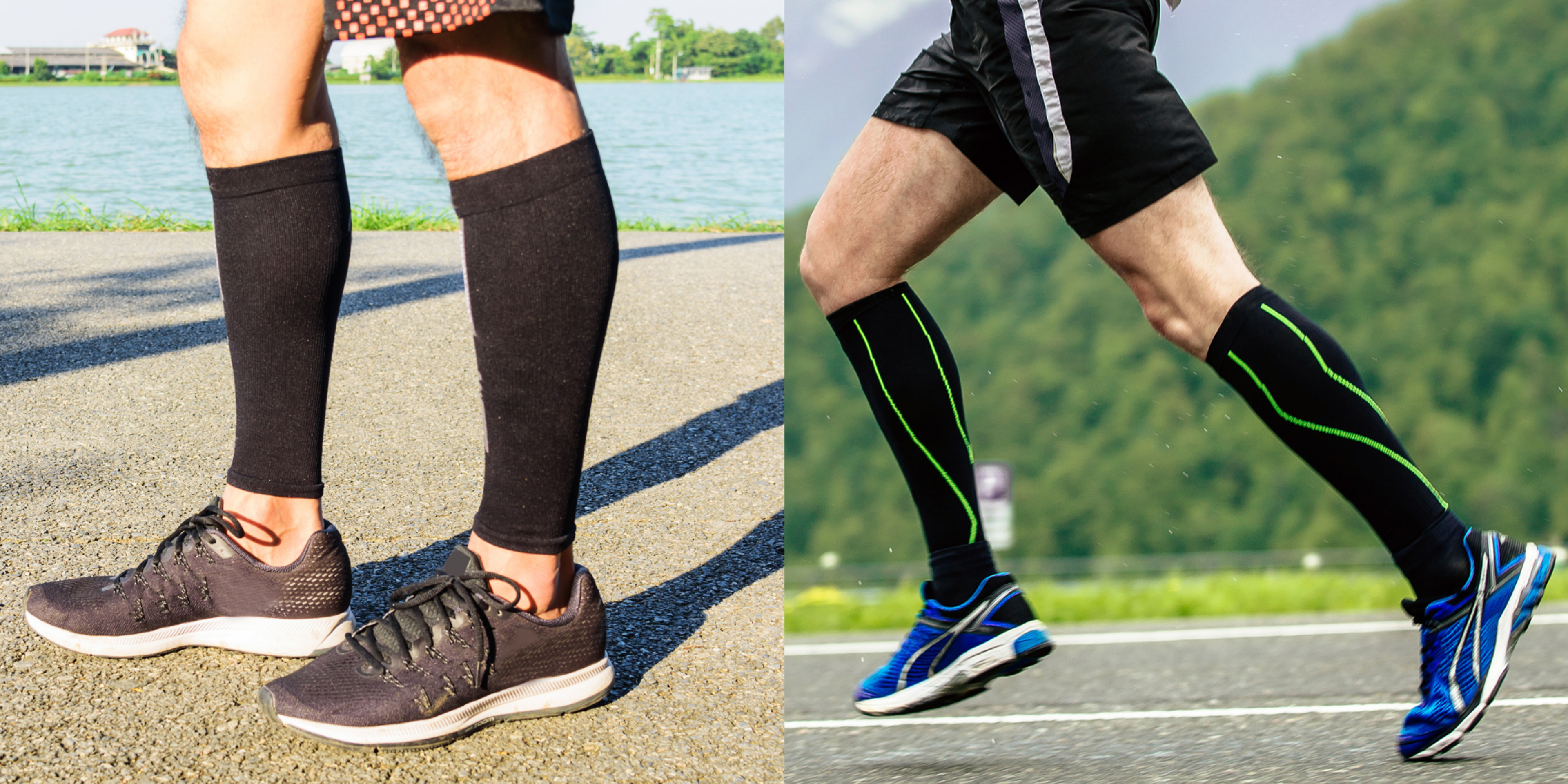 Compression socks and sleeves for calf strain.