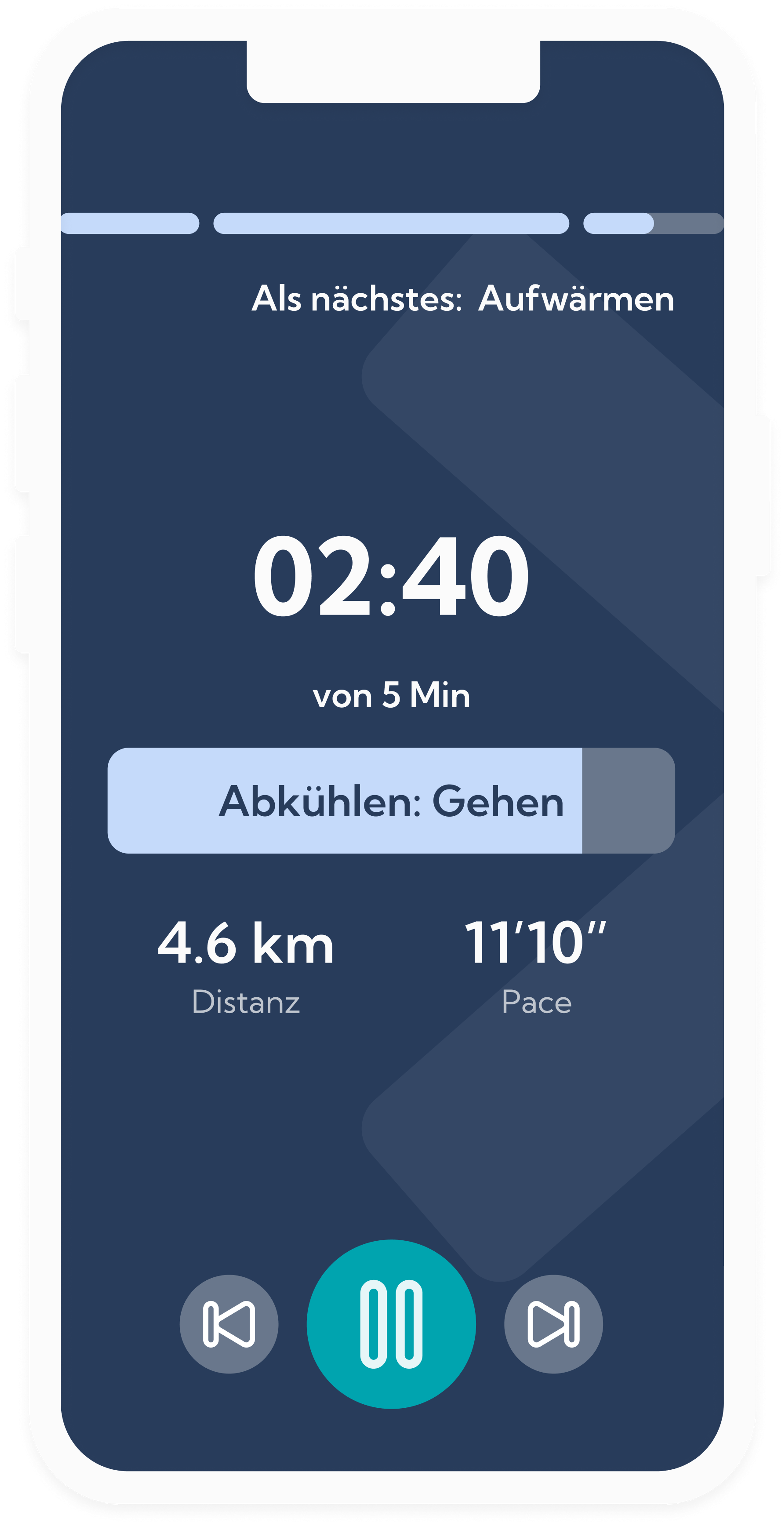 Übersicht des Laufaufbauplans nach einer Verletzung in der Exakt Health App.