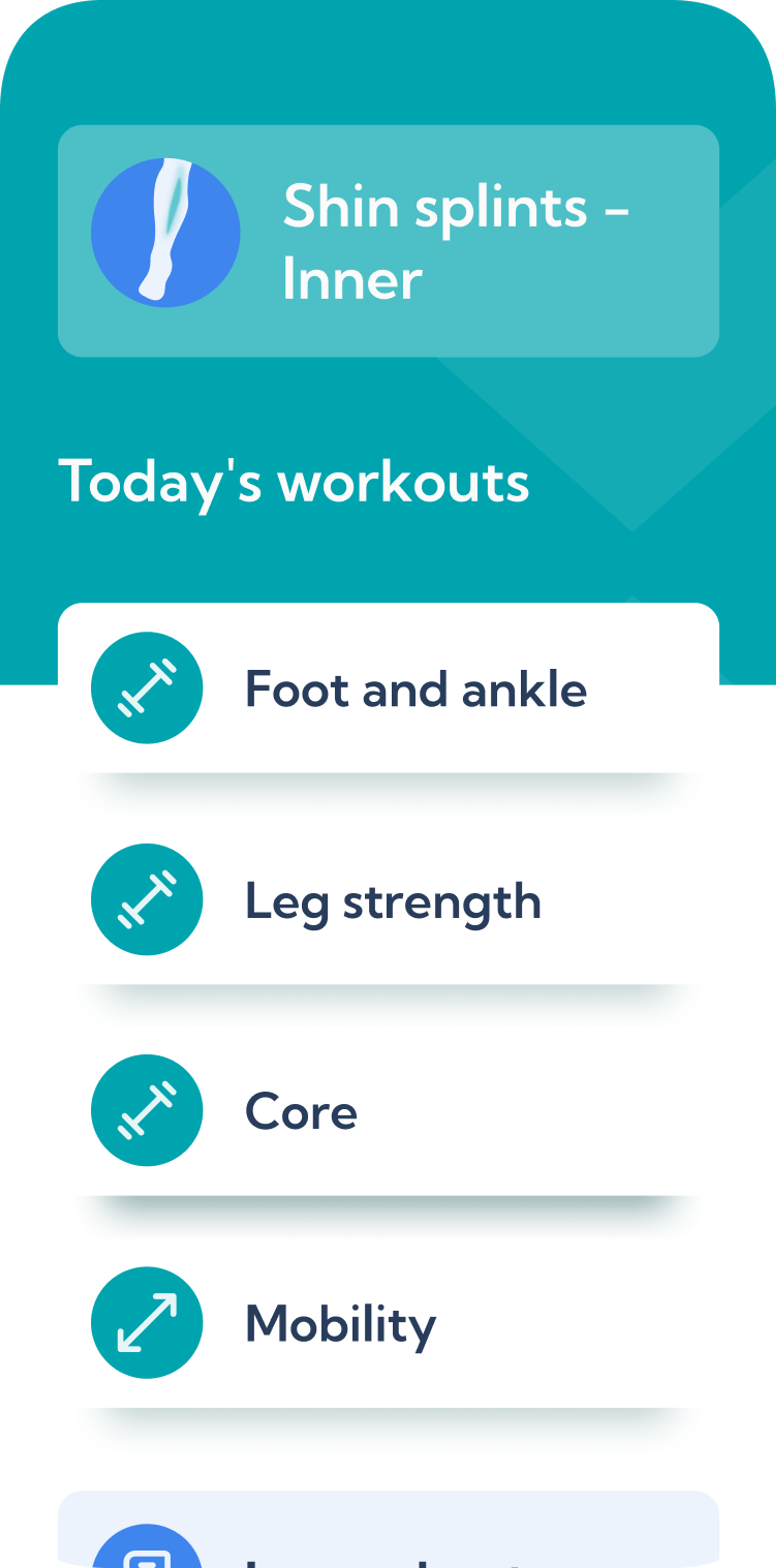 Screenshot of the medial shin splints treatment plan in the Exakt Health app