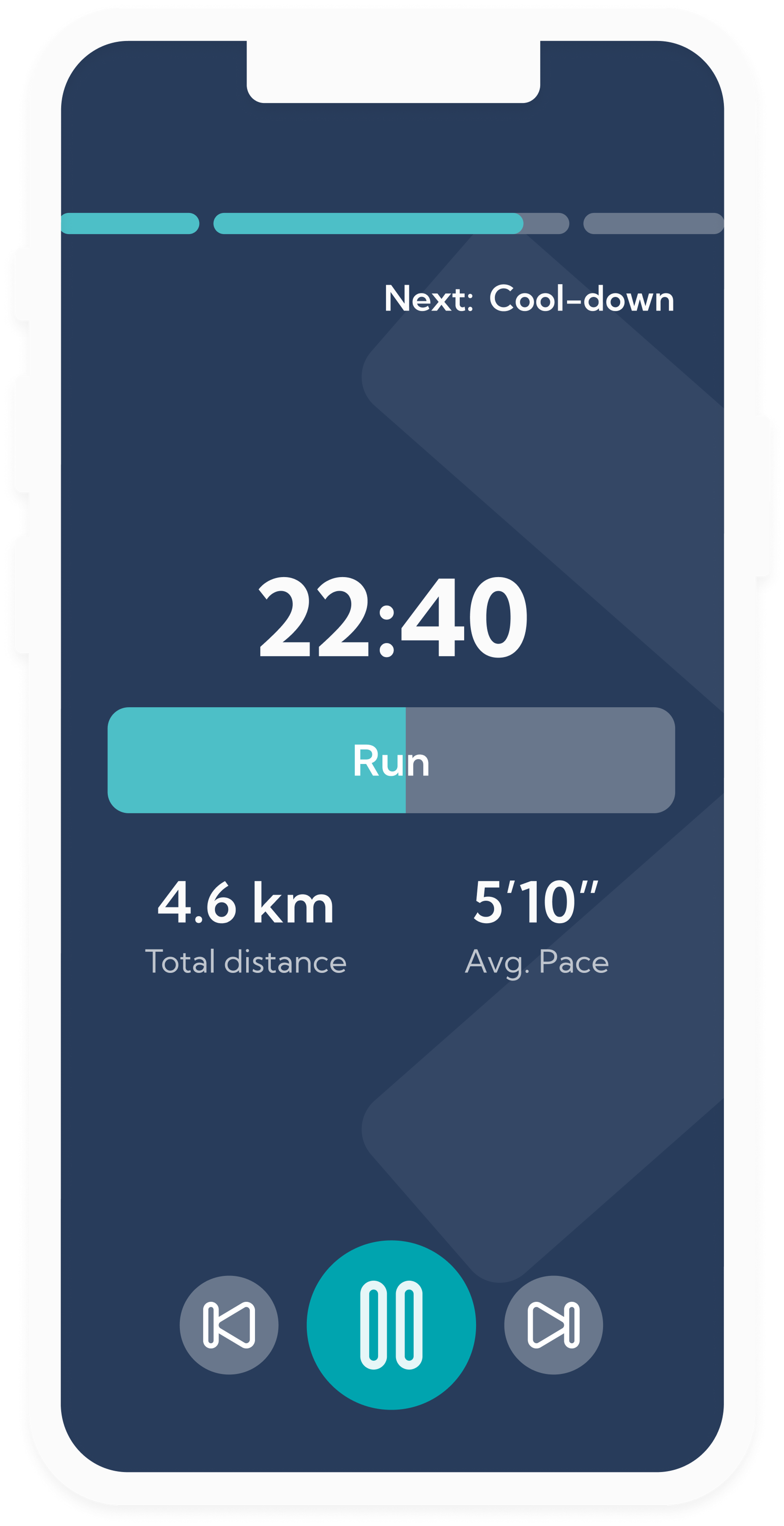 Overview of running session of the Couch to 5K running plan in the Exakt Health app