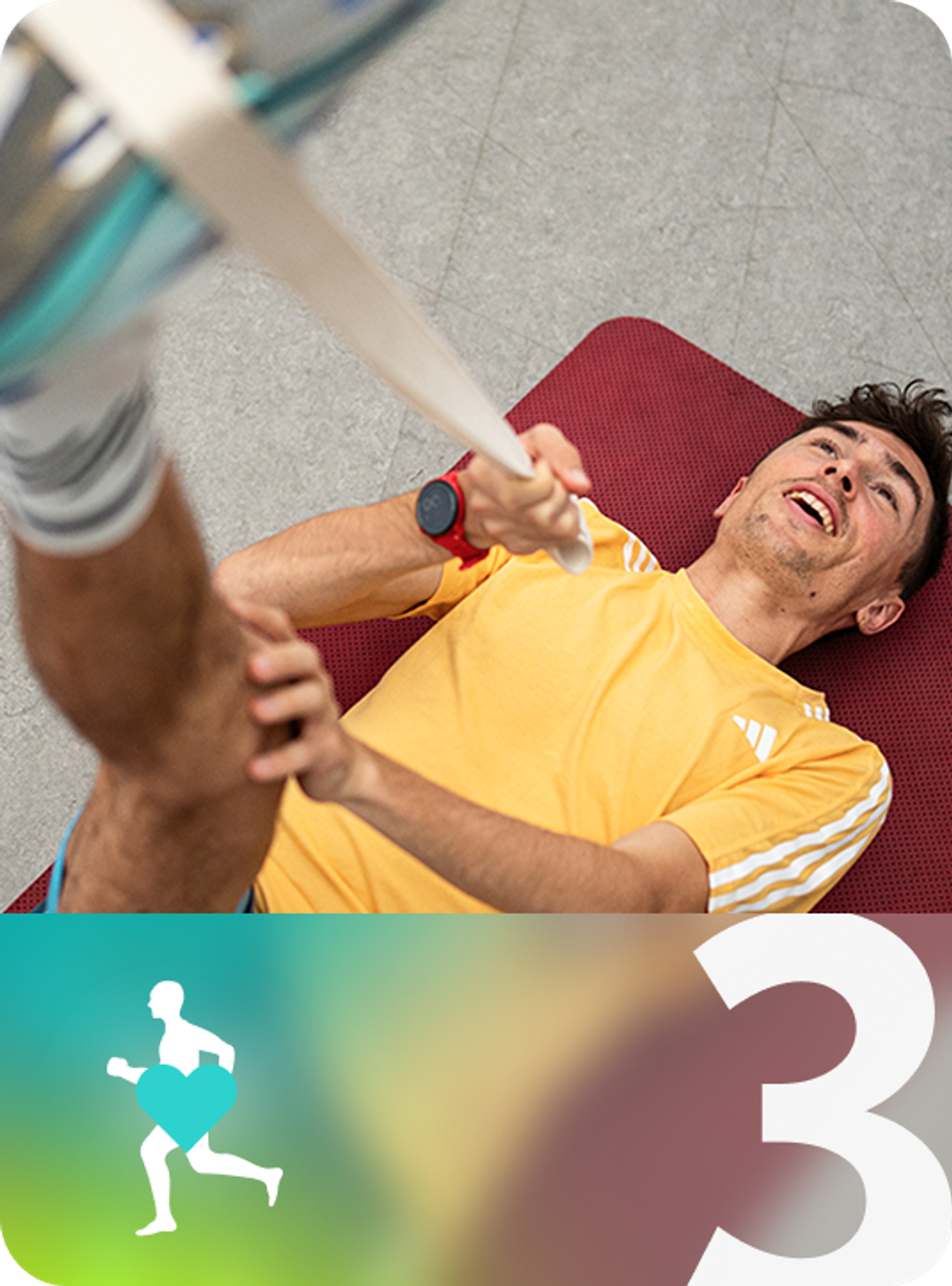 A runner doing the mobility workouts in the Exakt Health app.