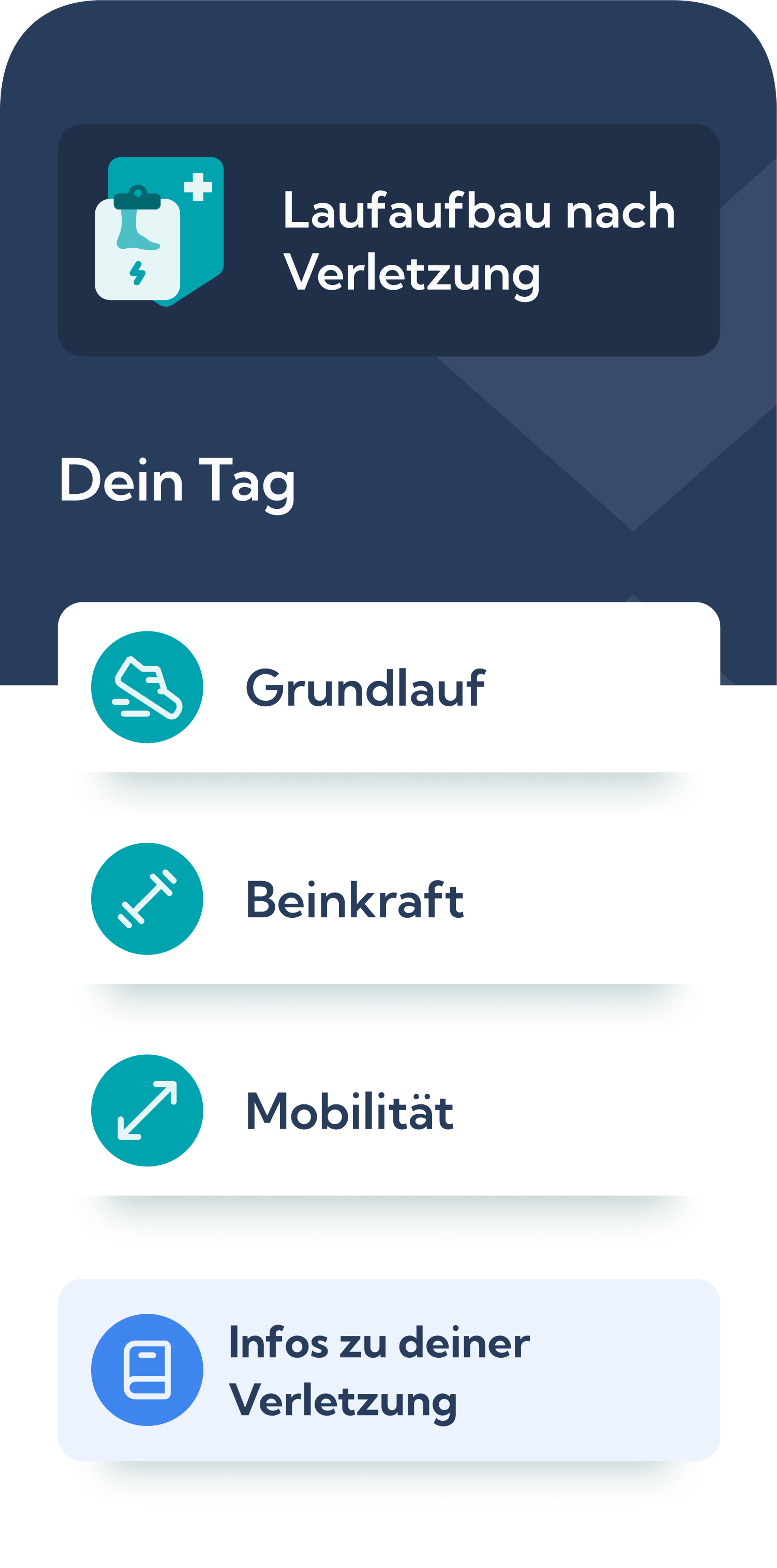 Screenshot des Laufplans zum Wiedereinstiegt nach einer Verletzung in der Exakt Health App.