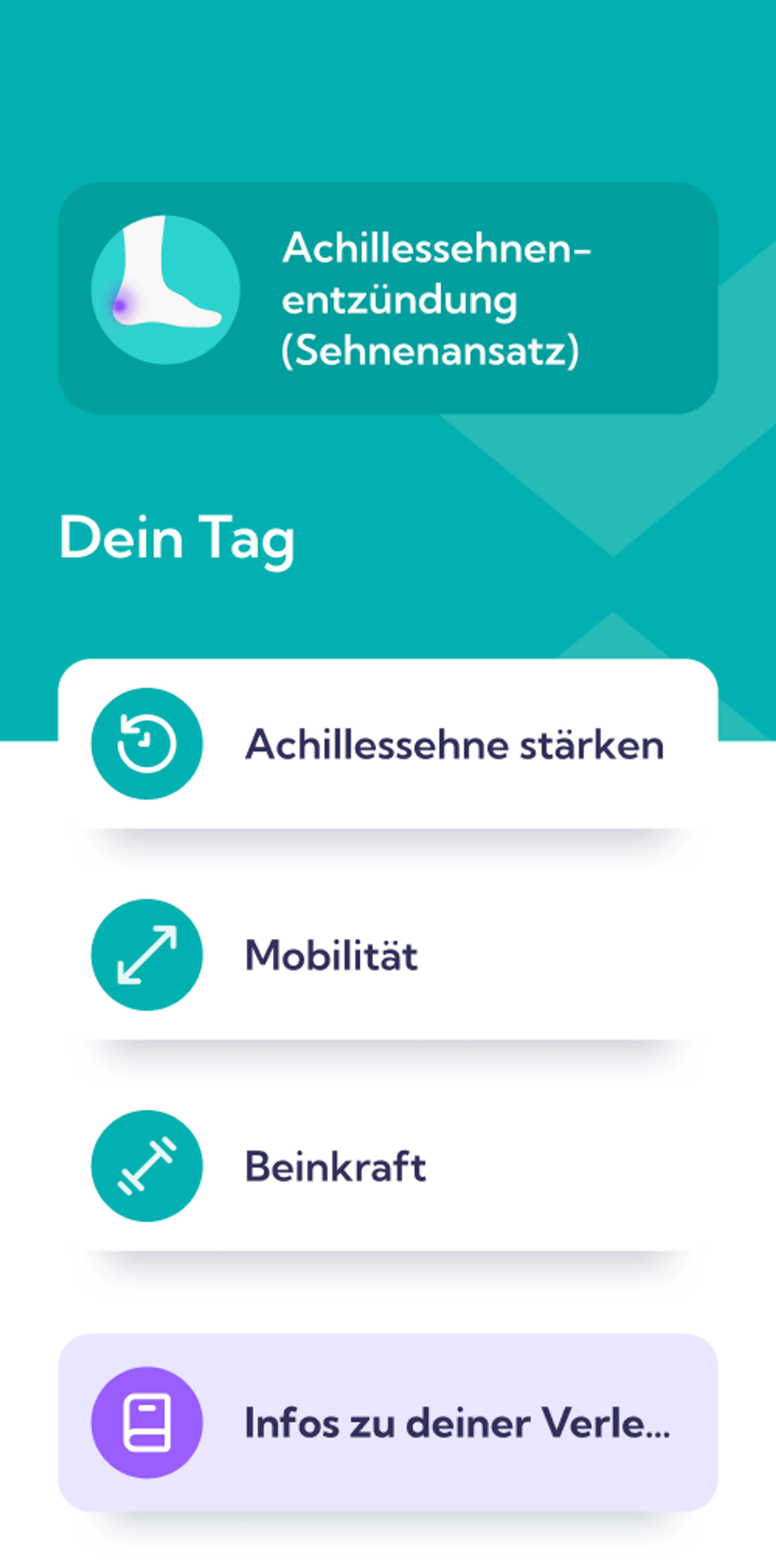 Achillessehnenentzündung (Sehnenansatz) Reha-Plan – Dashboard 