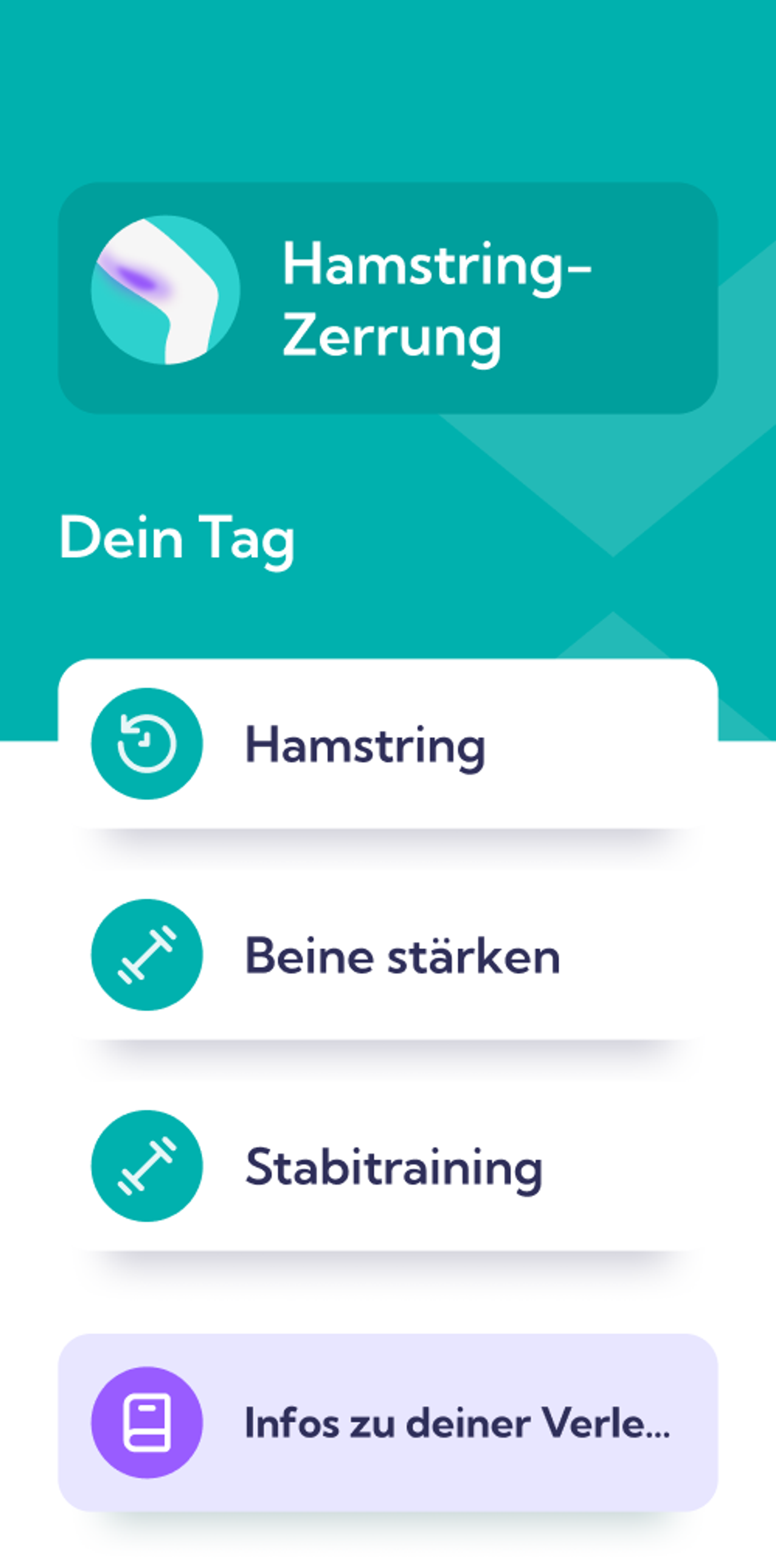 Hamstring-Zerrung Reha-Plan Dashboard von Exakt Health 