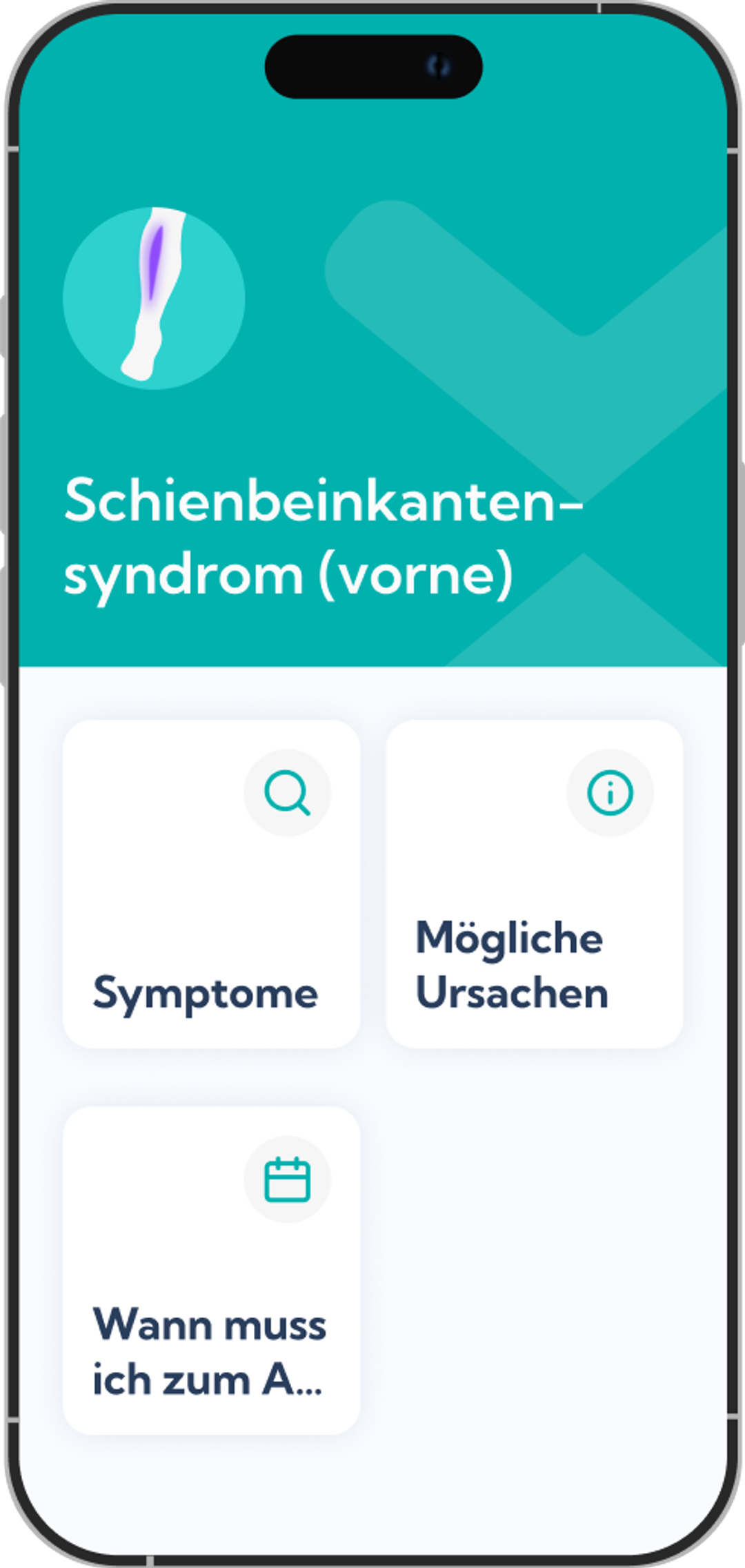 Vorderes Schienbeinkantensyndrom Reha-Plan Übersicht in der Exakt App.