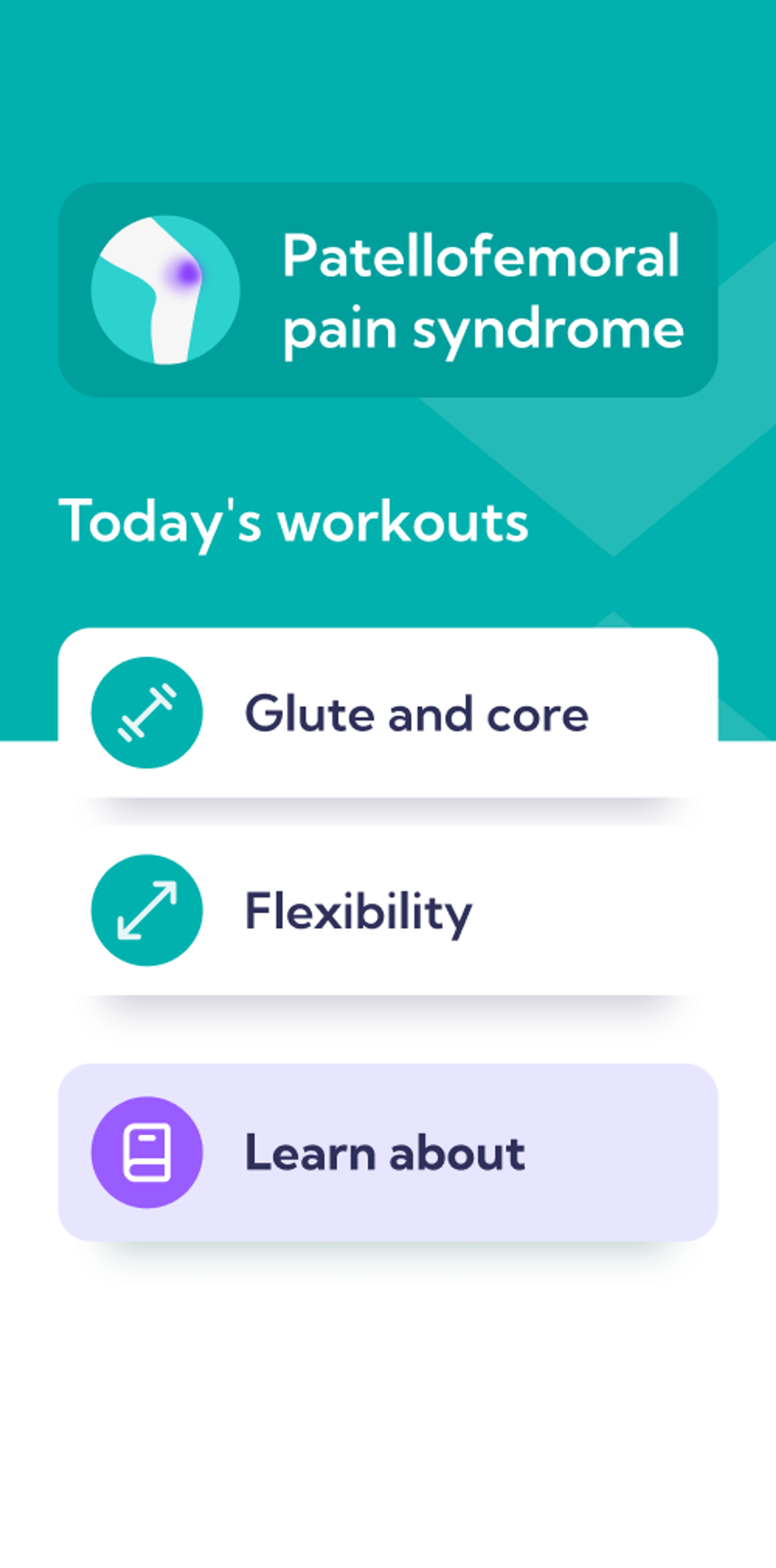 Patellofemoral pain syndrome treatment plan – Dashboard overview of the Exakt app